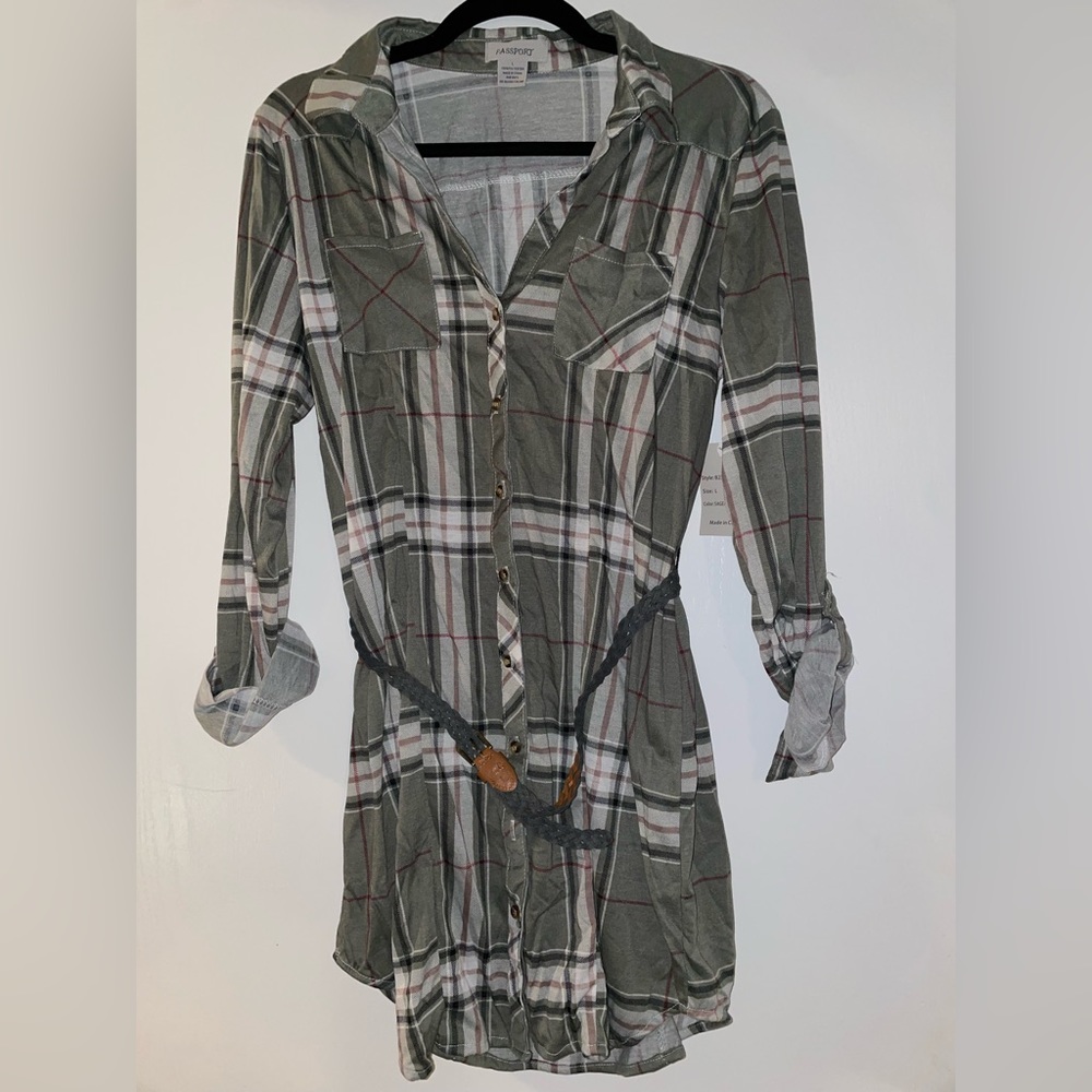 Green flannel dress with belt!